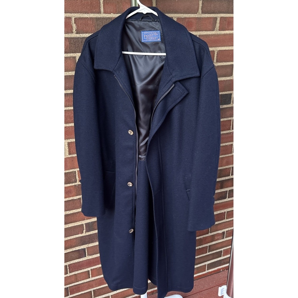 Vintage Pendleton Wool Overcoat Navy Long Coat P Coat Mens 38 Made In USA